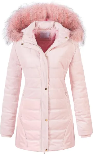 Chrisuno Women's Warm Winter Coat Velvet Puffer Jacket Quilted Faux Fur Hood