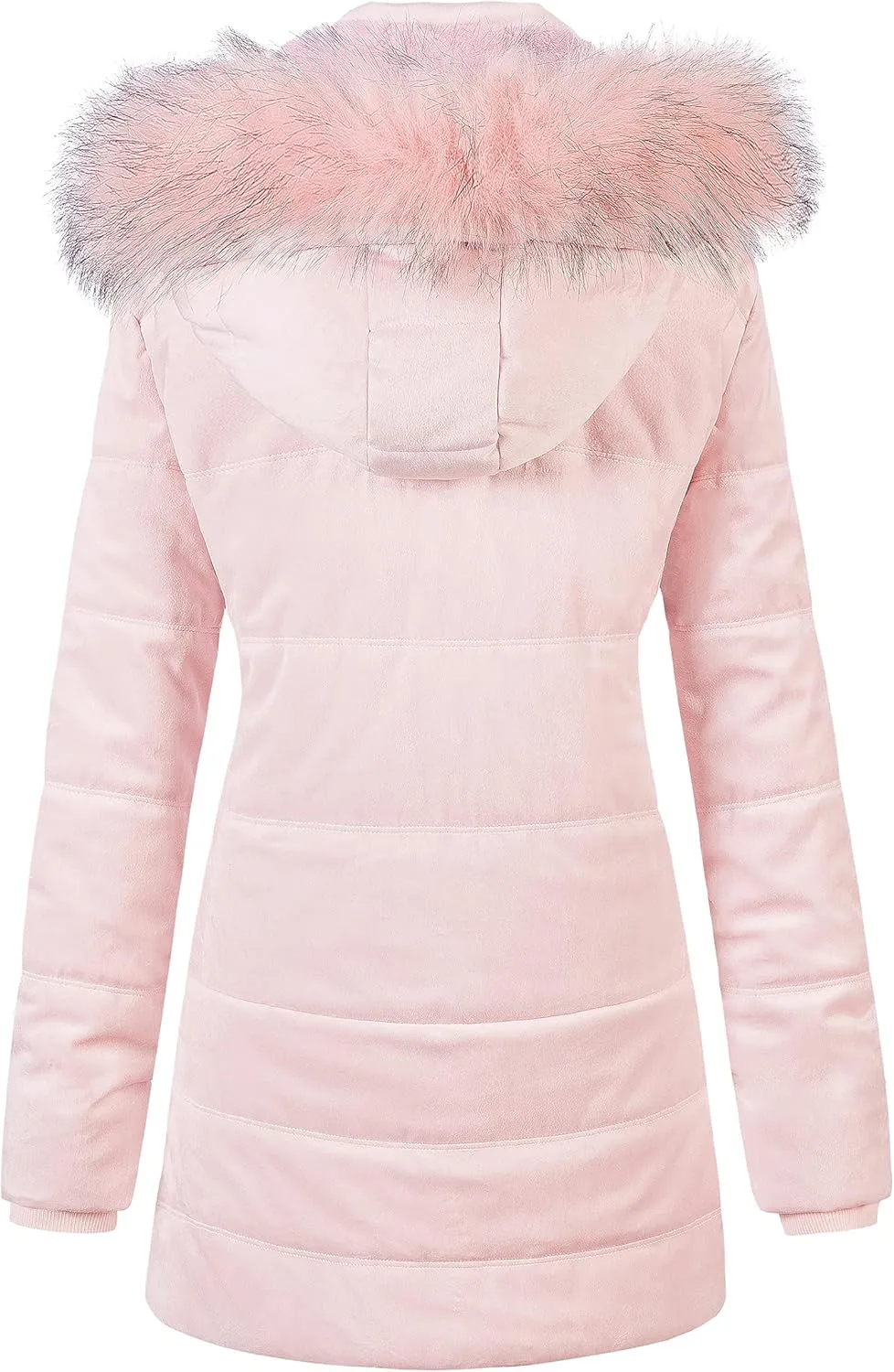 Chrisuno Women's Warm Winter Coat Velvet Puffer Jacket Quilted Faux Fur Hood