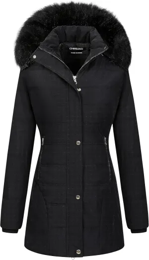Chrisuno Women's Warm Winter Coat Velvet Puffer Jacket Quilted Faux Fur Hood