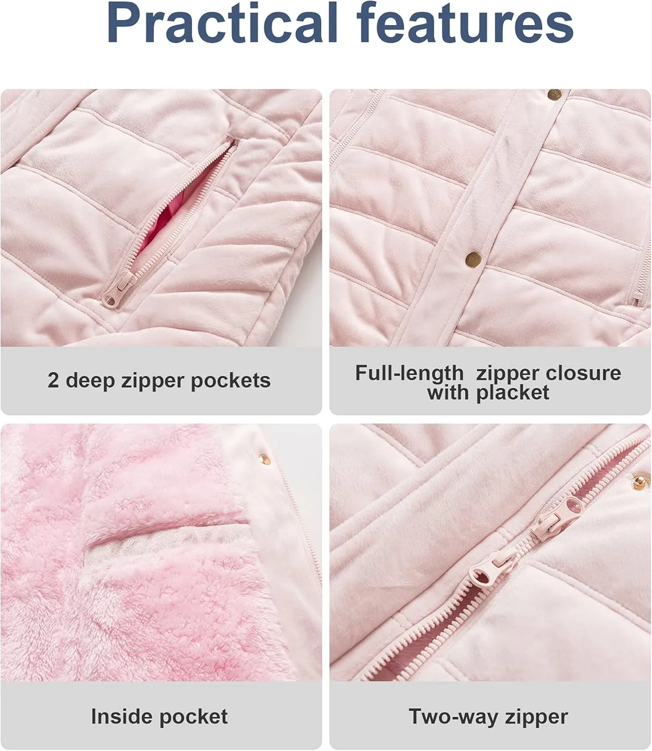 Chrisuno Women's Warm Winter Coat Velvet Puffer Jacket Quilted Faux Fur Hood
