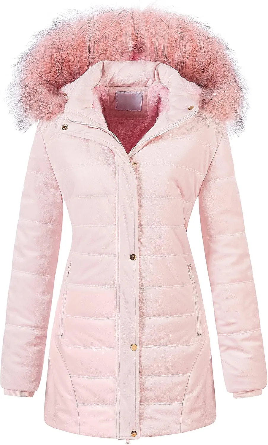 Chrisuno Women's Warm Winter Coat Velvet Puffer Jacket Quilted Faux Fur Hood