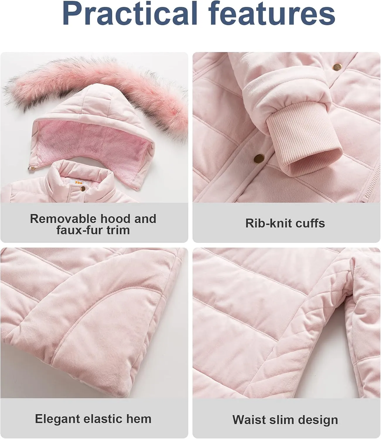 Chrisuno Women's Warm Winter Coat Velvet Puffer Jacket Quilted Faux Fur Hood