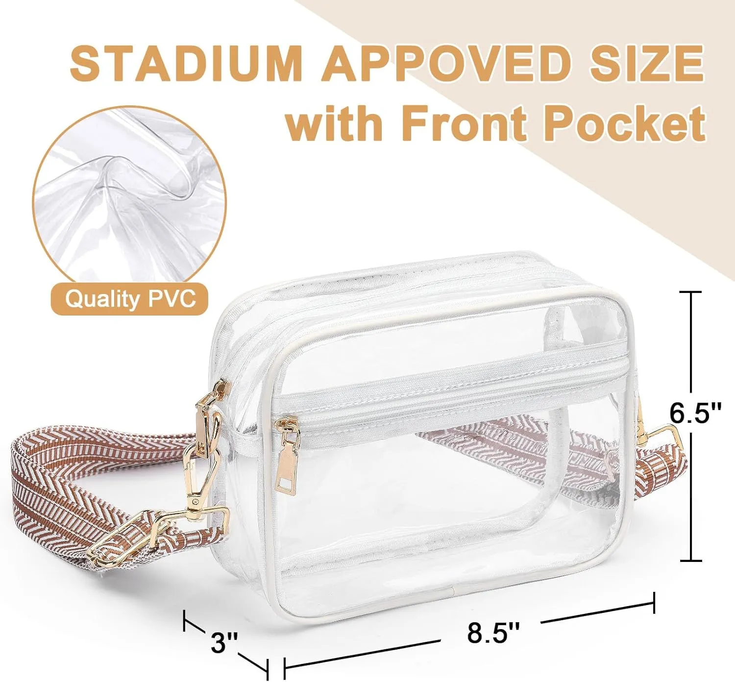 Clear Crossbody Bag Stadium Approved, Clear Purses for Women, Small Clear Stadium Bag for Concerts Sports Events