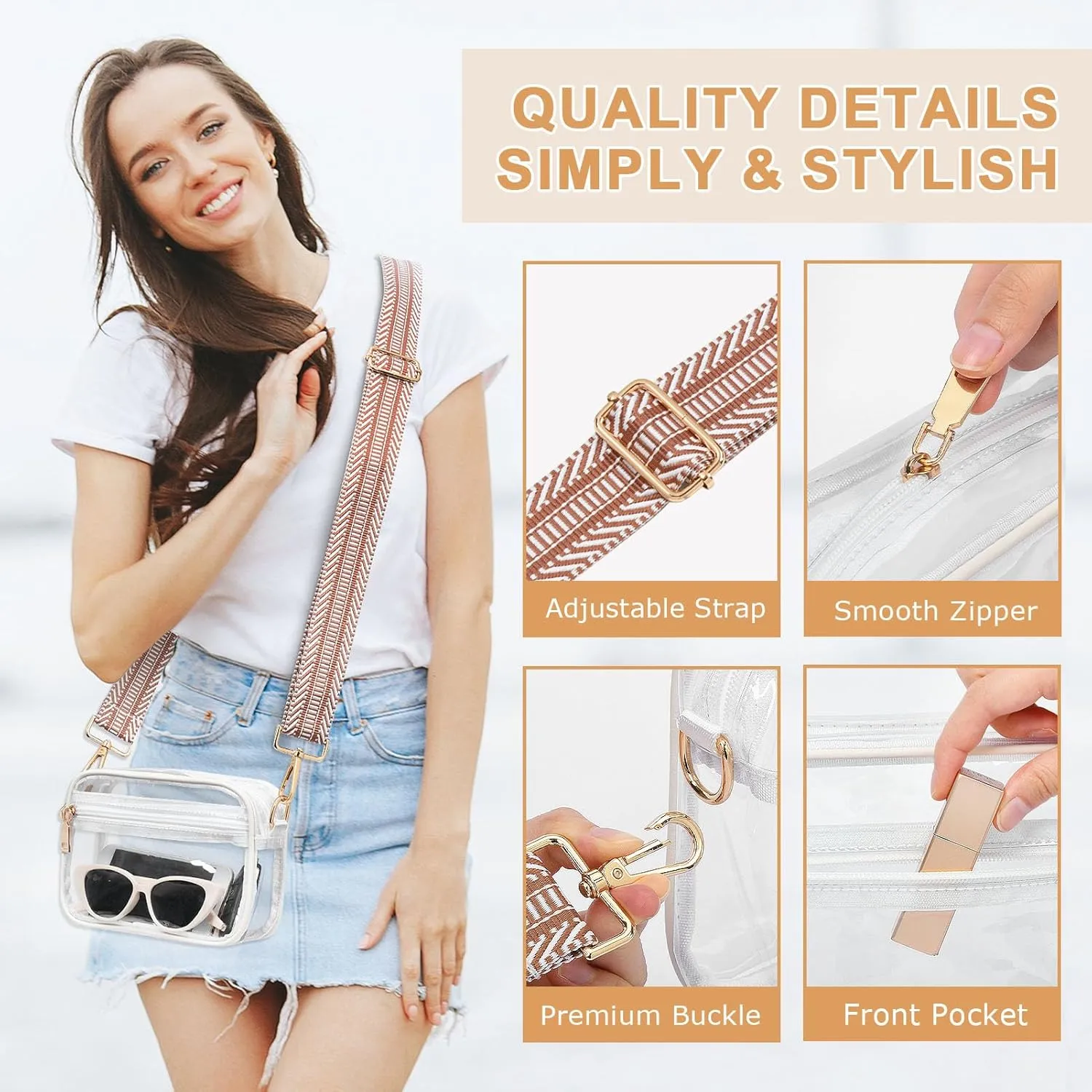 Clear Crossbody Bag Stadium Approved, Clear Purses for Women, Small Clear Stadium Bag for Concerts Sports Events