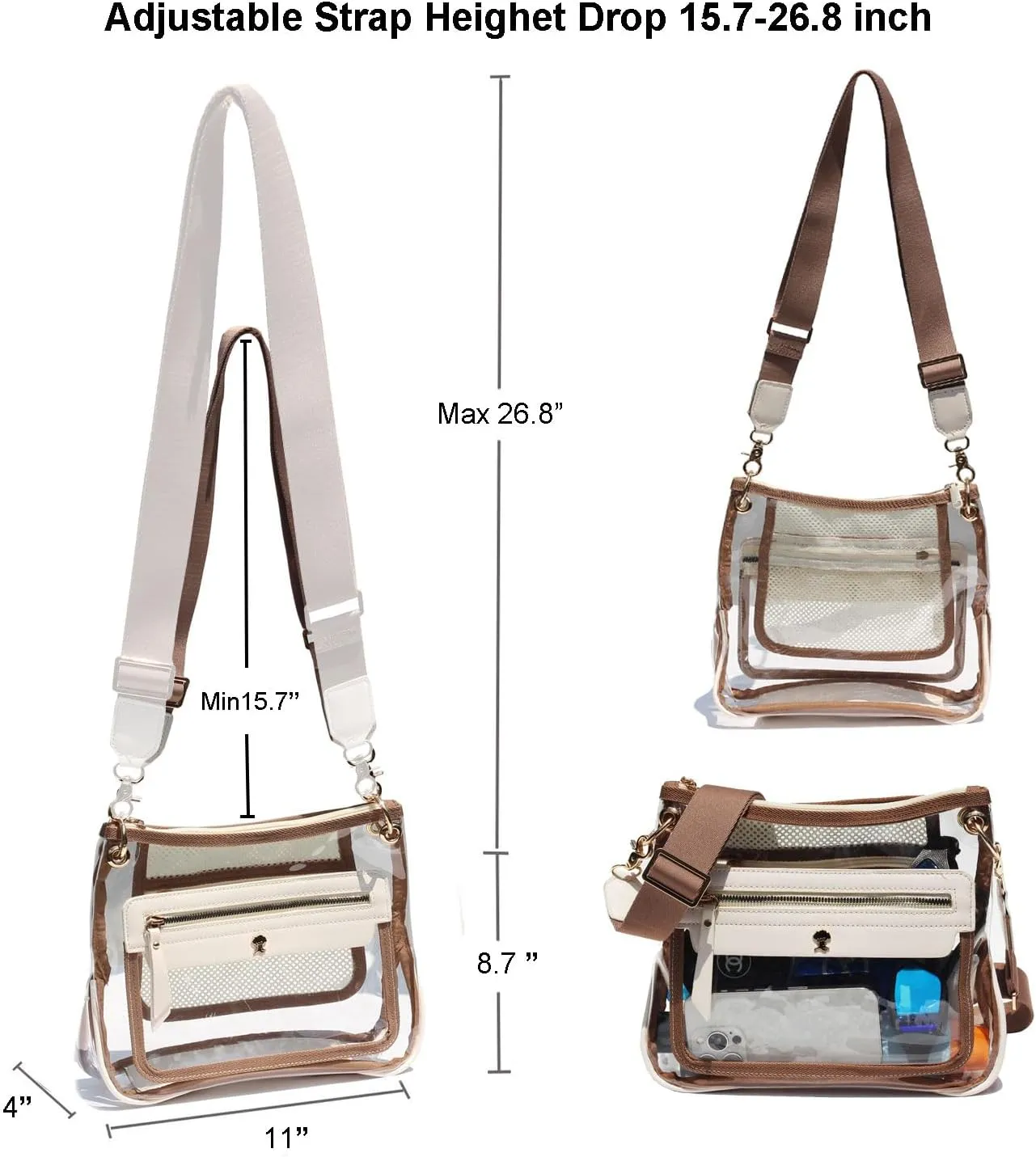 Clear Crossbody Bags for Women Stadium Approved Clear Purse for Concert Transparent Events Plastic Bag