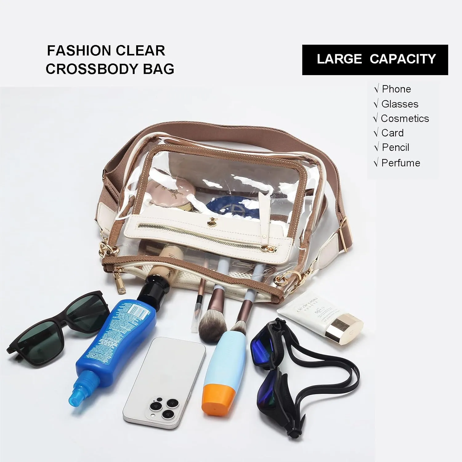 Clear Crossbody Bags for Women Stadium Approved Clear Purse for Concert Transparent Events Plastic Bag