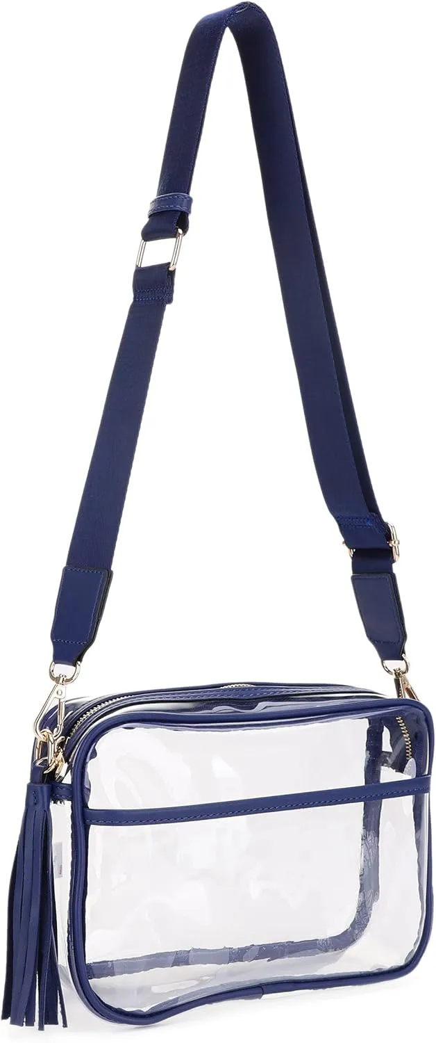 Clear Transparent Crossbody Bag for Stadium Approved Concert Events with Adjustable and Detachable Strap and Tassel