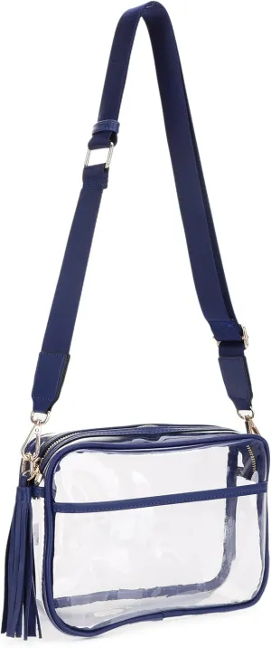 Clear Transparent Crossbody Bag for Stadium Approved Concert Events with Adjustable and Detachable Strap and Tassel