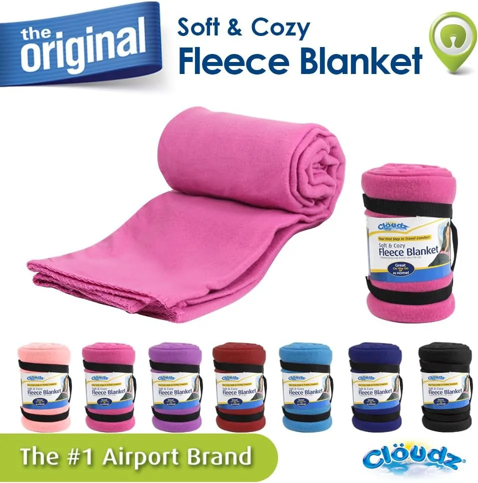Cloudz Cozy Fleece Airplane Travel Blanket for Your Flight, Car, Camping, Home or Comforting Warmth Anywhere! - Fuchsia