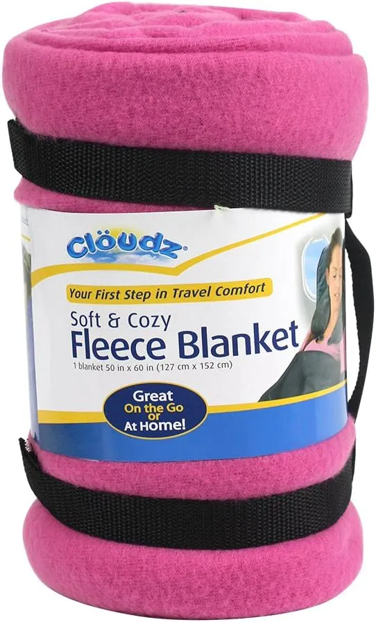 Cloudz Cozy Fleece Airplane Travel Blanket for Your Flight, Car, Camping, Home or Comforting Warmth Anywhere! - Fuchsia