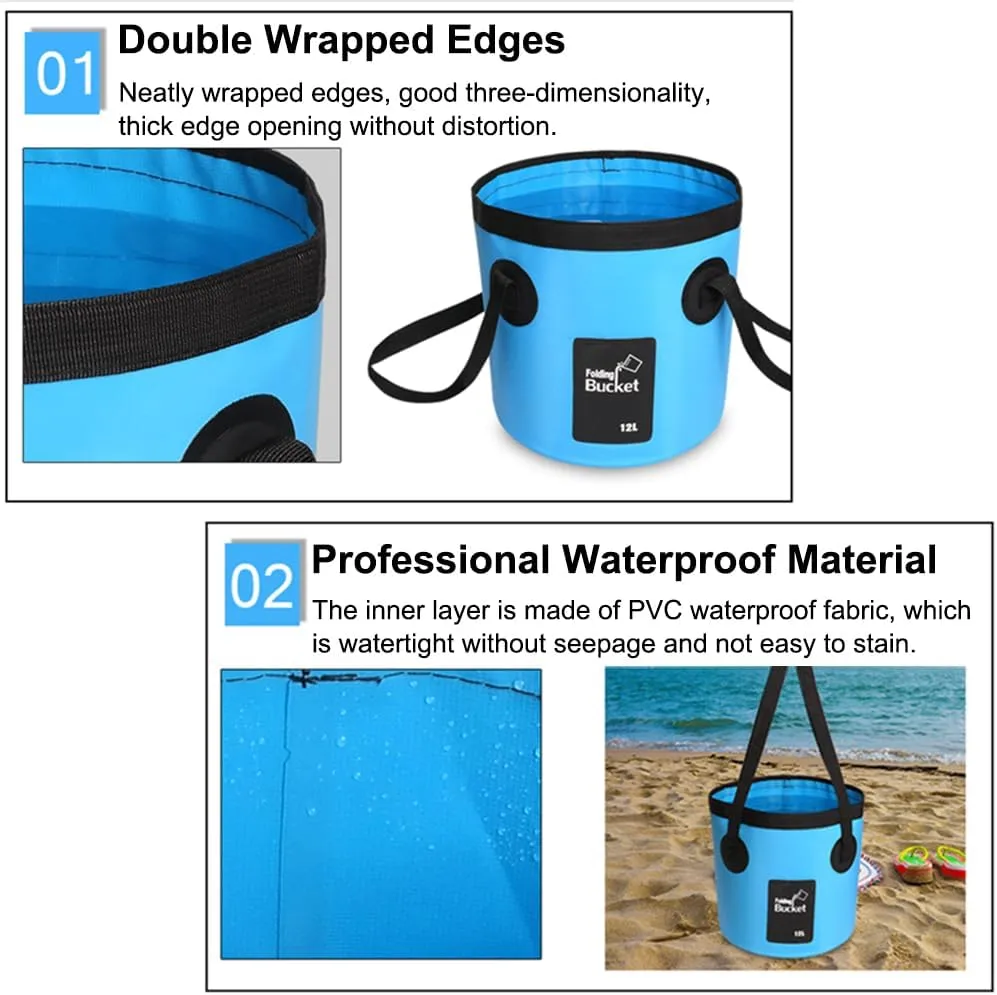 Collapsible Bucket with Handle 12L Outdoor Fishing Water Folding Bucket Lightweight Folding Water Container for RVing, Camping, Hiking, Backpacking(Orange)