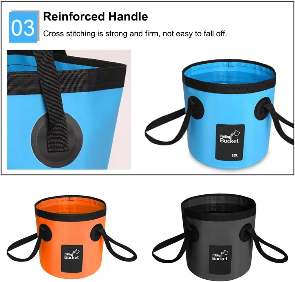 Collapsible Bucket with Handle 12L Outdoor Fishing Water Folding Bucket Lightweight Folding Water Container for RVing, Camping, Hiking, Backpacking(Orange)