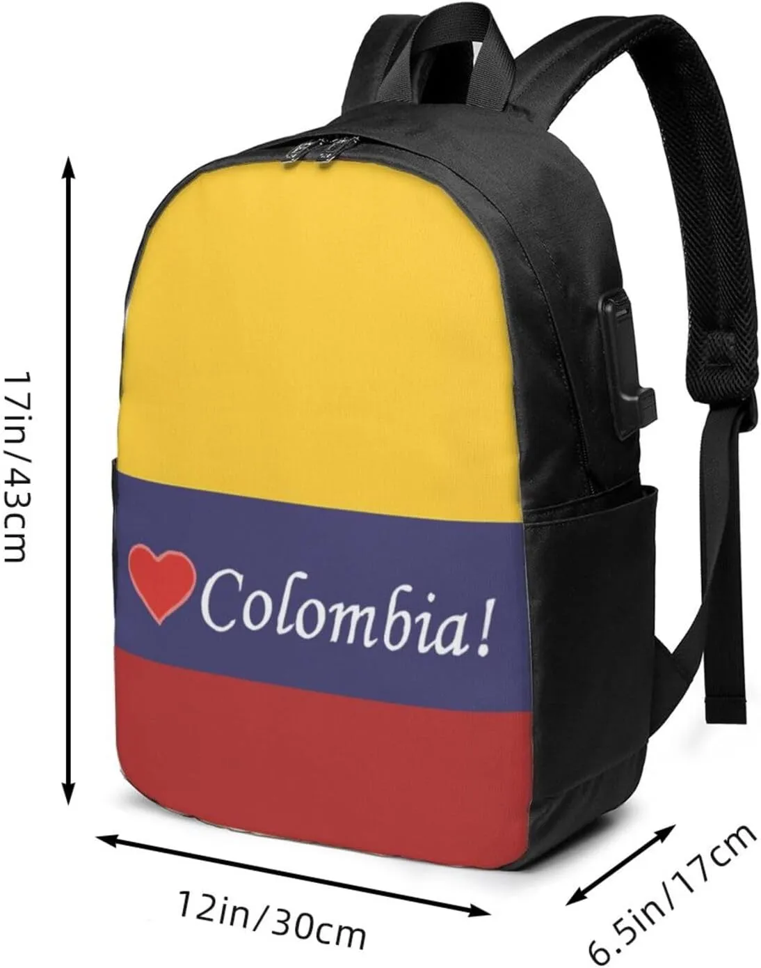 Colombian Colombia Flag Travel Backpack 17-Inch Laptop Backpacks Business Rucksack Casual Sport Daypack with USB Charging Port Carry-on Bag for Camping Biking