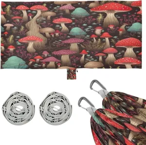 Colorful Mushrooms Camping Hammock, 330 lbs with 2 Tree Straps, Carry Bag, Single Portable Hammock for Outdoor/Indoor, Hiking, Beach, Backpacking, Travel
