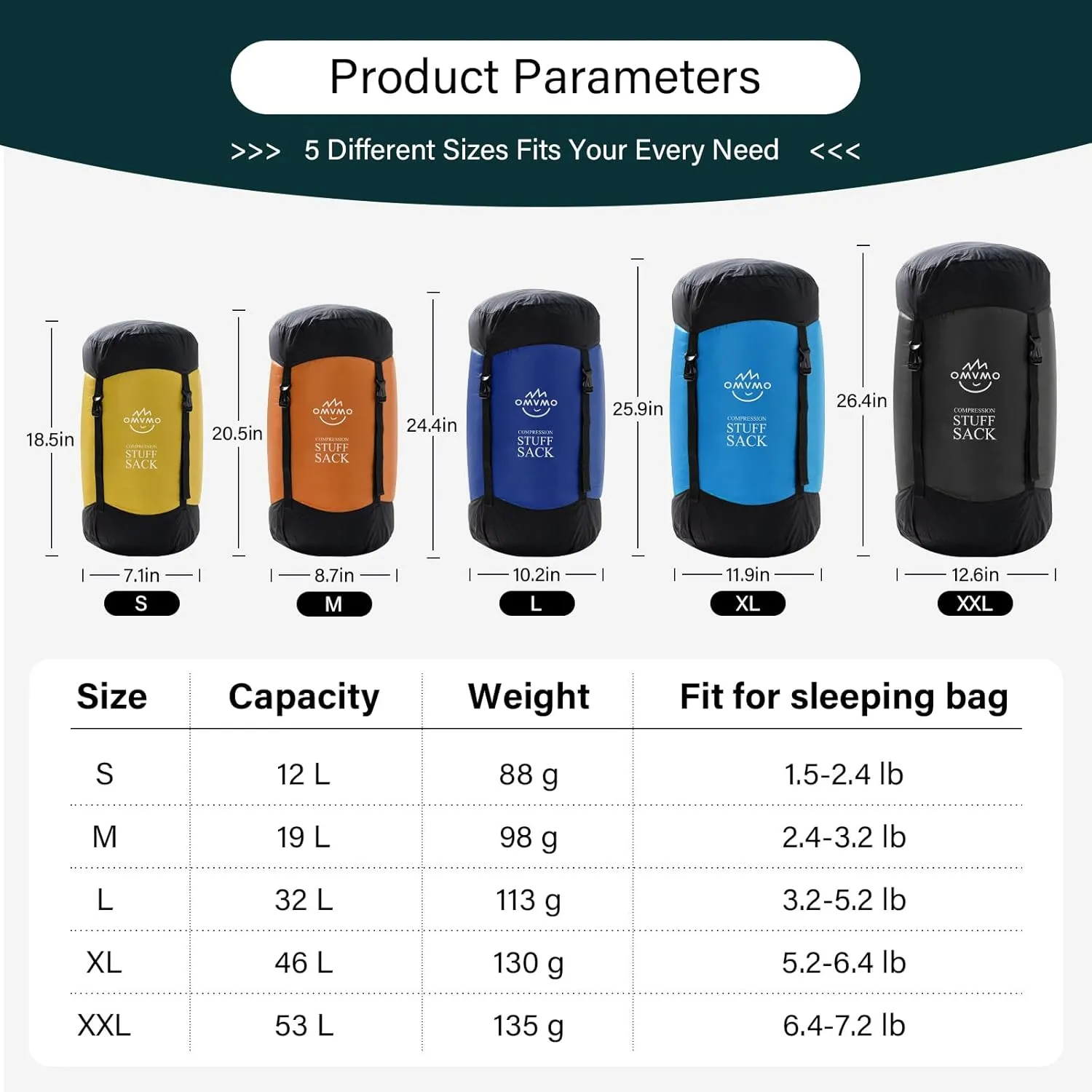 Compression Sack, 12L/19L/32L/46L/53L Water-Resistant Sleeping Bag Stuff Sack,Anti-Tear Ultra Light 400T 20D Nylon Storage Bag,Space Saving Gear for Camping Hiking Travel 1Pcs