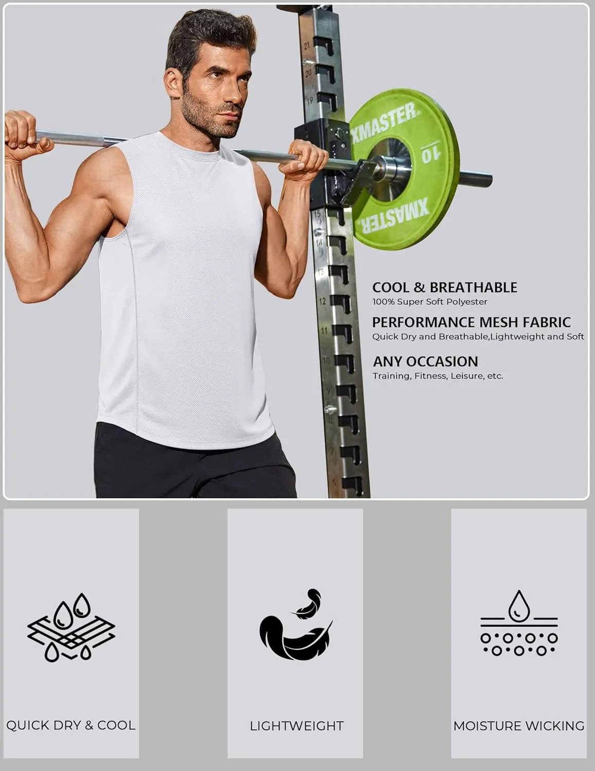 COOFANDY Sleeveless Muscle Shirts for Men Dry Fit Workout Gym Tank Tops Summer Swim Beach Shirt