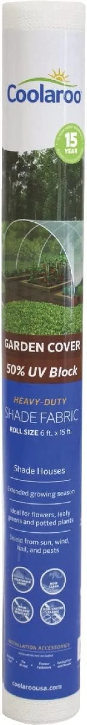 COOLAROO 50% UV Block Shade Cloth Fabric Roll for Garden and Greenhouse, 6' x 15', White
