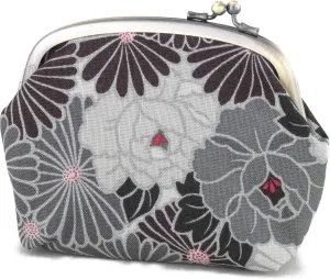 CORAZON Vintage Floral Kiss Lock Coin Change Wallet Purses (Retro Flower - Black) Tiny Slim Small Makeup Cosmetic Bag/Made in Japan Pouch for Women