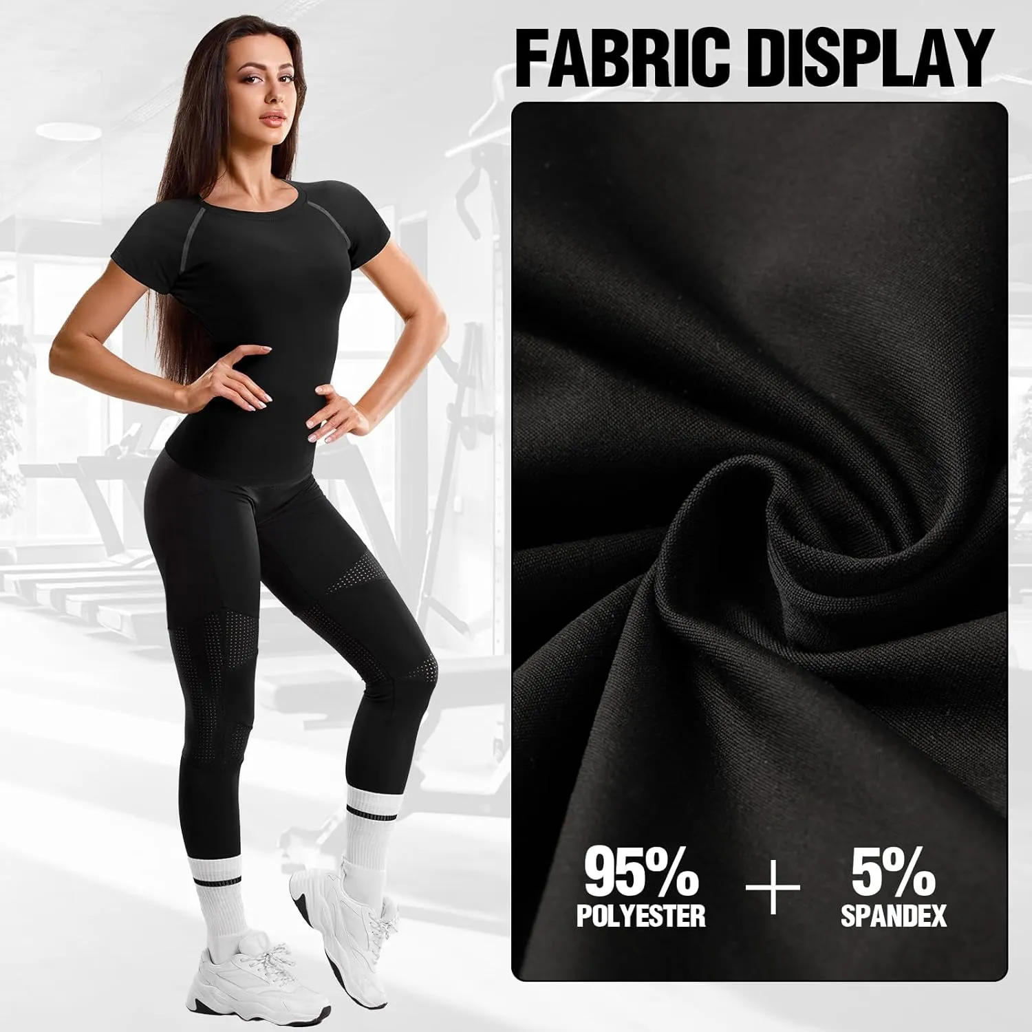 Coume 5 Pack Women's Compression Shirts Short Sleeve Workout Tops Dry Fit Crew Neck Athletic T Shirts Yoga Running Tight Tee