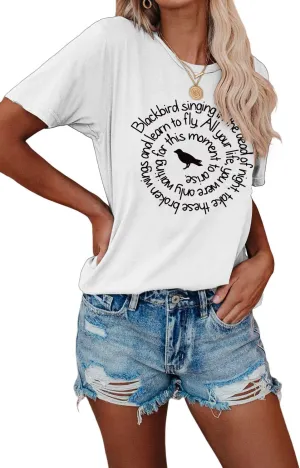 Country Music Shirt Women Blackbird Singing in The Dead of Night Tee Funny Beatles Shirt Vintage Short Sleeve Tops