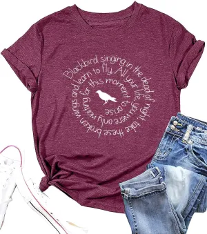 Country Music Shirt Women Blackbird Singing in The Dead of Night Tee Funny Beatles Shirt Vintage Short Sleeve Tops