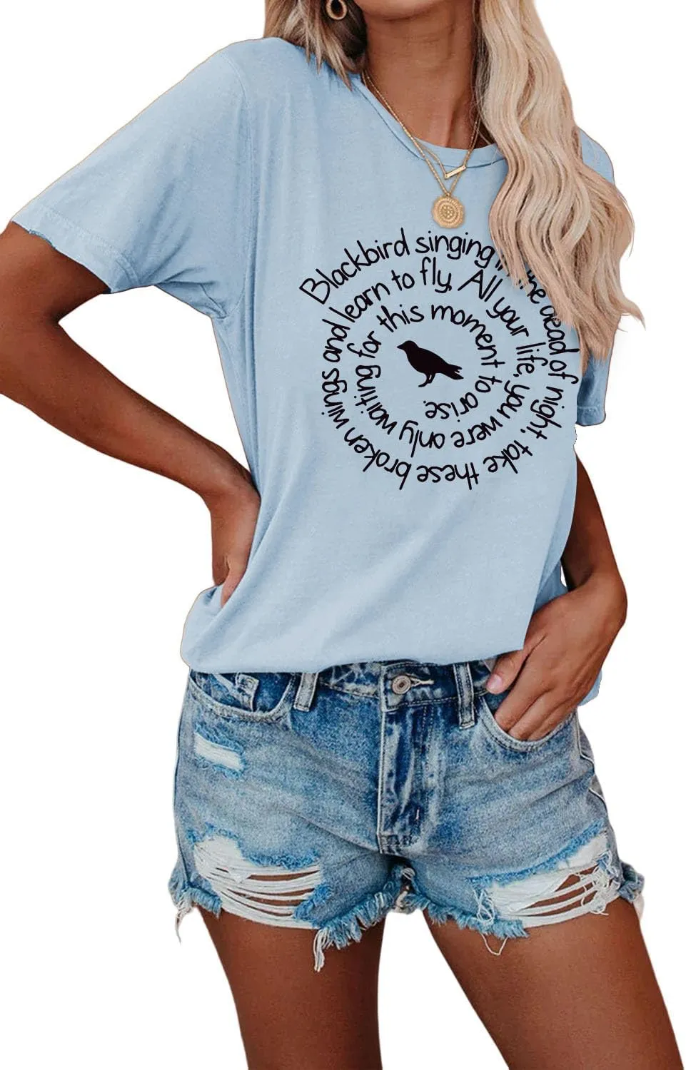 Country Music Shirt Women Blackbird Singing in The Dead of Night Tee Funny Beatles Shirt Vintage Short Sleeve Tops