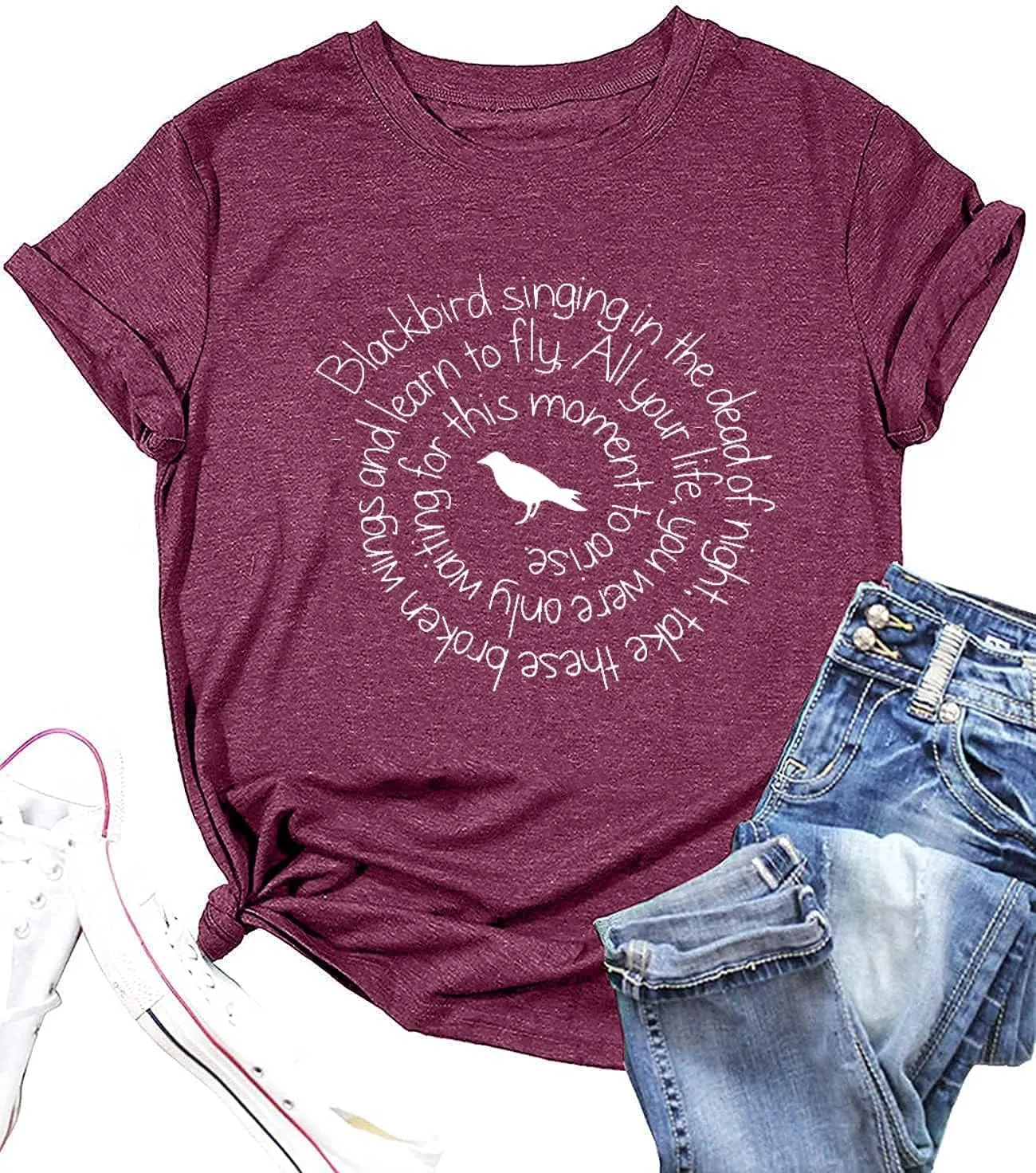 Country Music Shirt Women Blackbird Singing in The Dead of Night Tee Funny Beatles Shirt Vintage Short Sleeve Tops