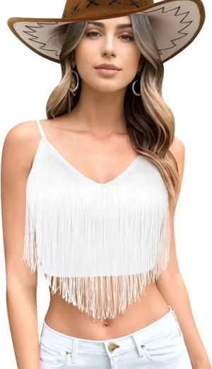 Cowgirl Fringe Tops for Women - Western Country Concert Outfit Sexy Rave Music Festival Nashville Tassel Tank Shirt