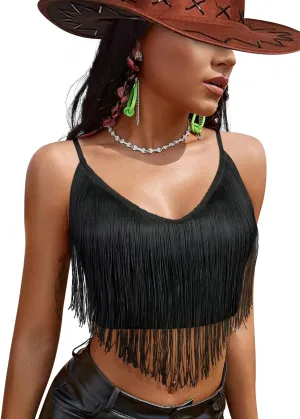 Cowgirl Fringe Tops for Women - Western Country Concert Outfit Sexy Rave Music Festival Nashville Tassel Tank Shirt