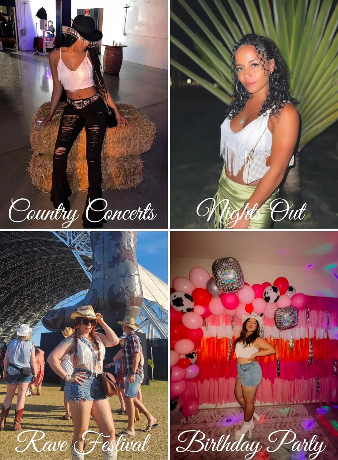 Cowgirl Fringe Tops for Women - Western Country Concert Outfit Sexy Rave Music Festival Nashville Tassel Tank Shirt