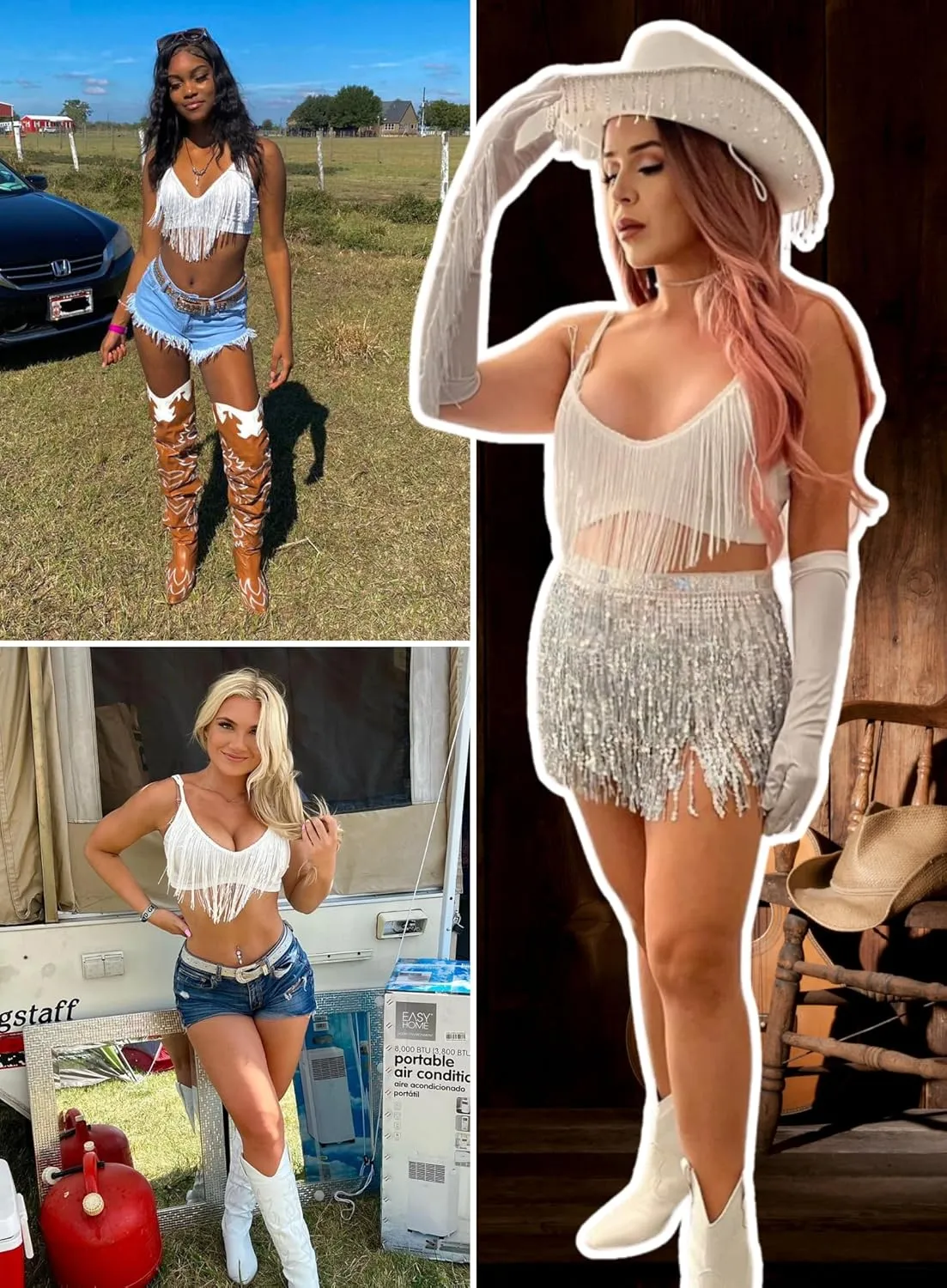 Cowgirl Fringe Tops for Women - Western Country Concert Outfit Sexy Rave Music Festival Nashville Tassel Tank Shirt
