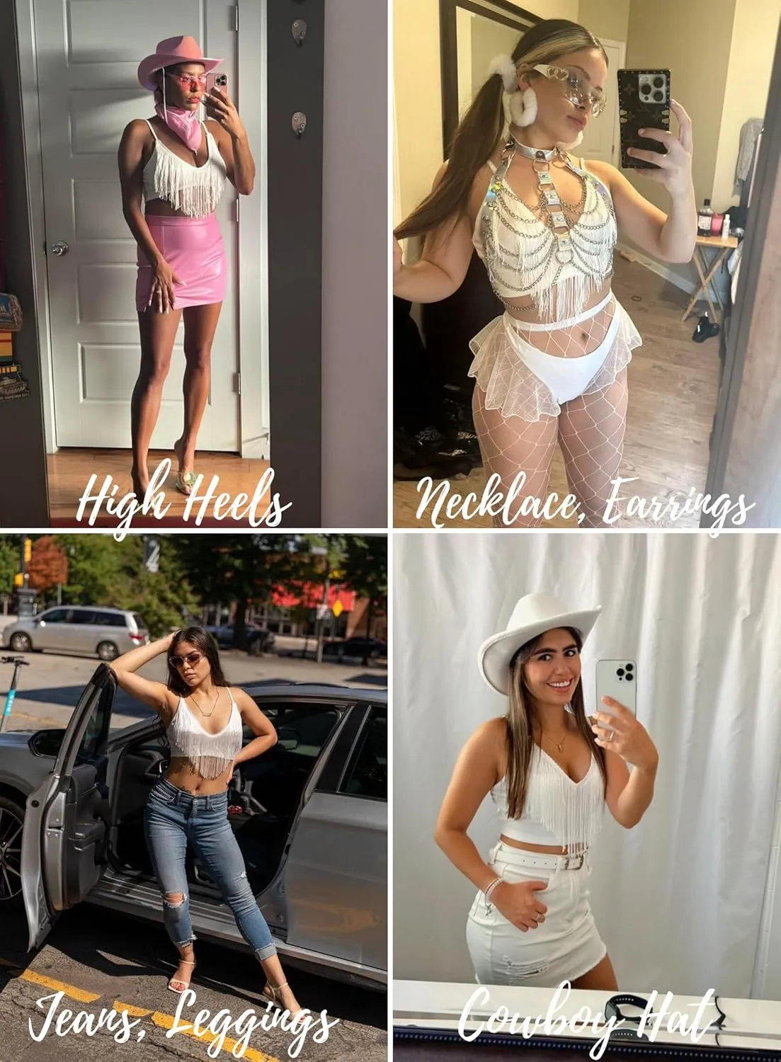 Cowgirl Fringe Tops for Women - Western Country Concert Outfit Sexy Rave Music Festival Nashville Tassel Tank Shirt