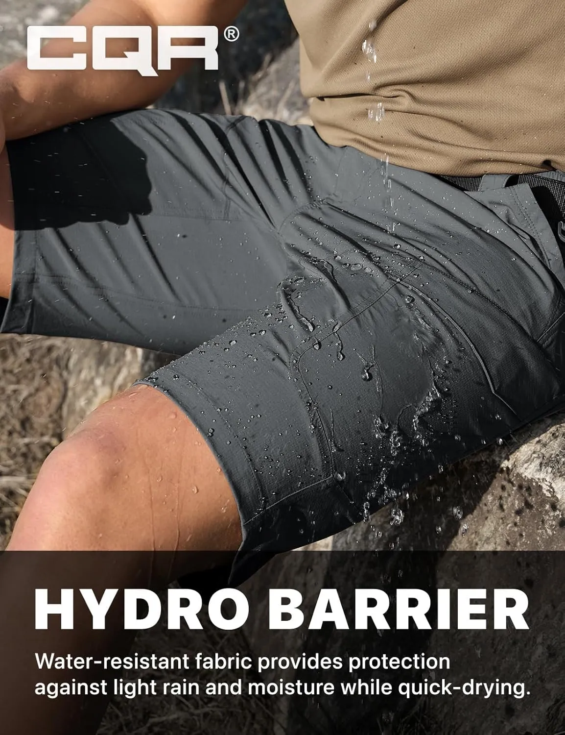 CQR Men's Hiking Cargo Shorts, Quick Dry Stretch Tactical Outdoor Shorts, Lightweight Camping Golf Shorts with Multi Pockets
