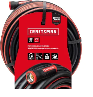 Craftsman Heavy Duty Professional Grade Black Garden Hose, 100 Feet x 5/8 Inch