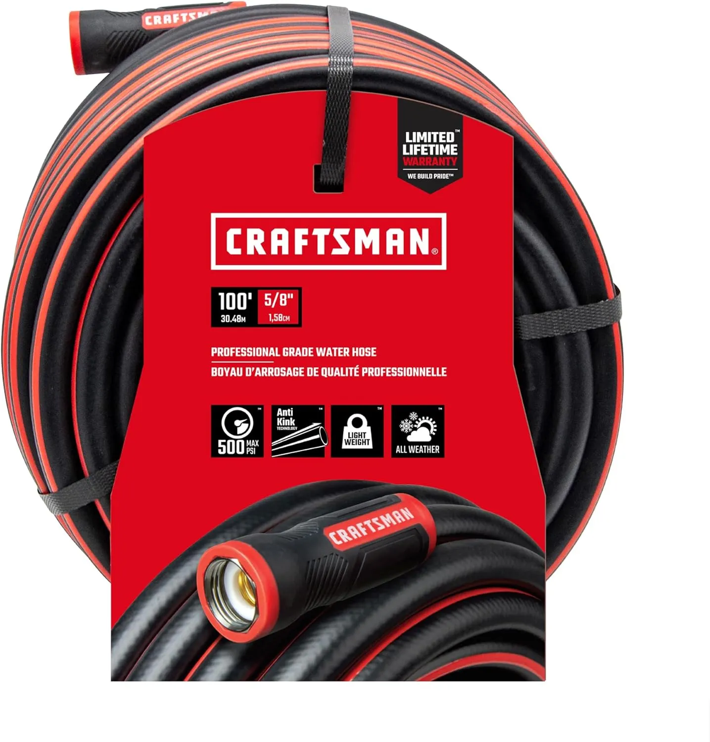 Craftsman Heavy Duty Professional Grade Black Garden Hose, 100 Feet x 5/8 Inch