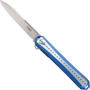 CRKT Stickler Folding Pocket Knife: Assisted Open Everyday Carry, Sandvik 12C27 Plain Edge Blade, Liner Lock, Aluminum Handle 6710, Blue & silver