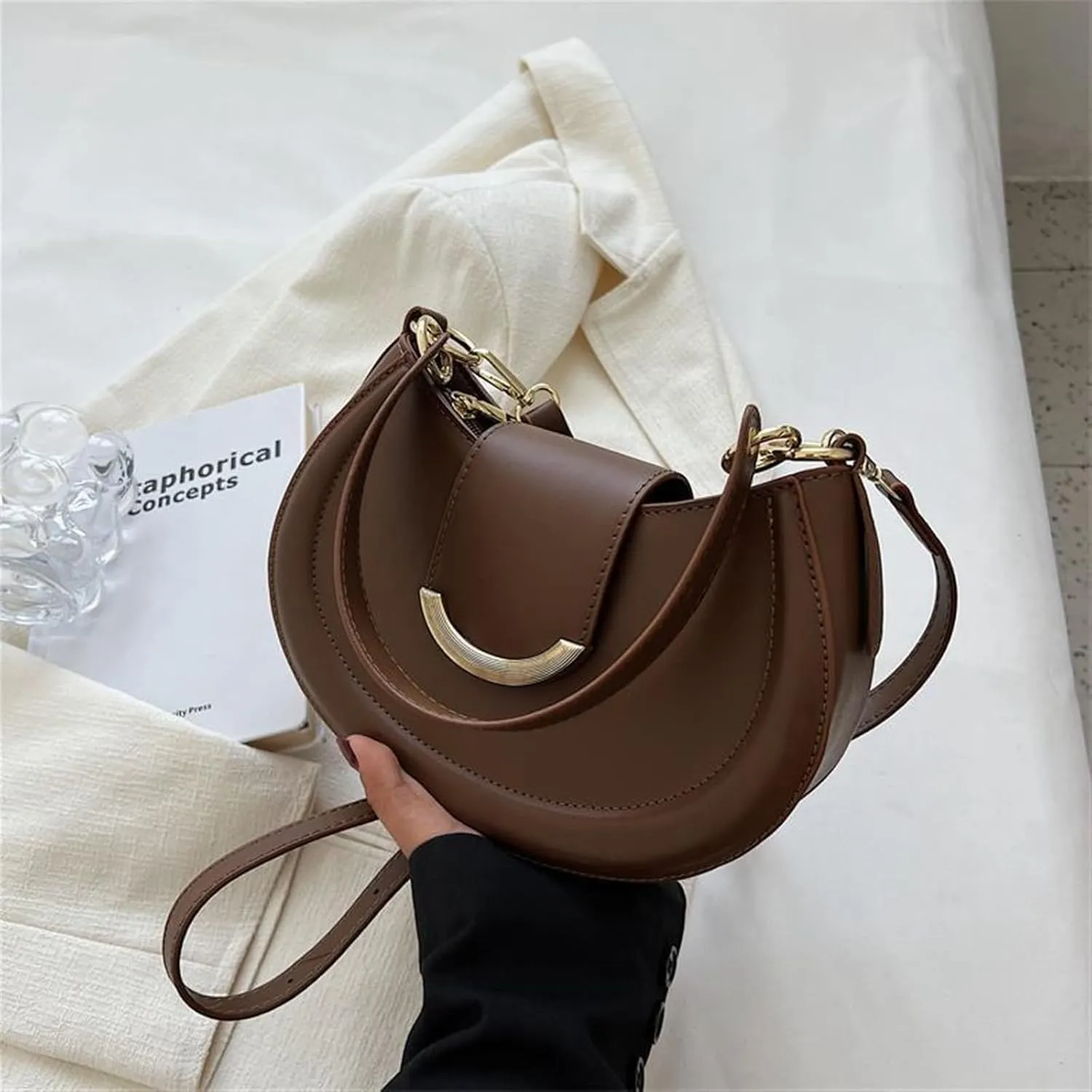 Crossbody bag, high-class sense of fashion trend women's bag shoulder armpit bag (Brown)