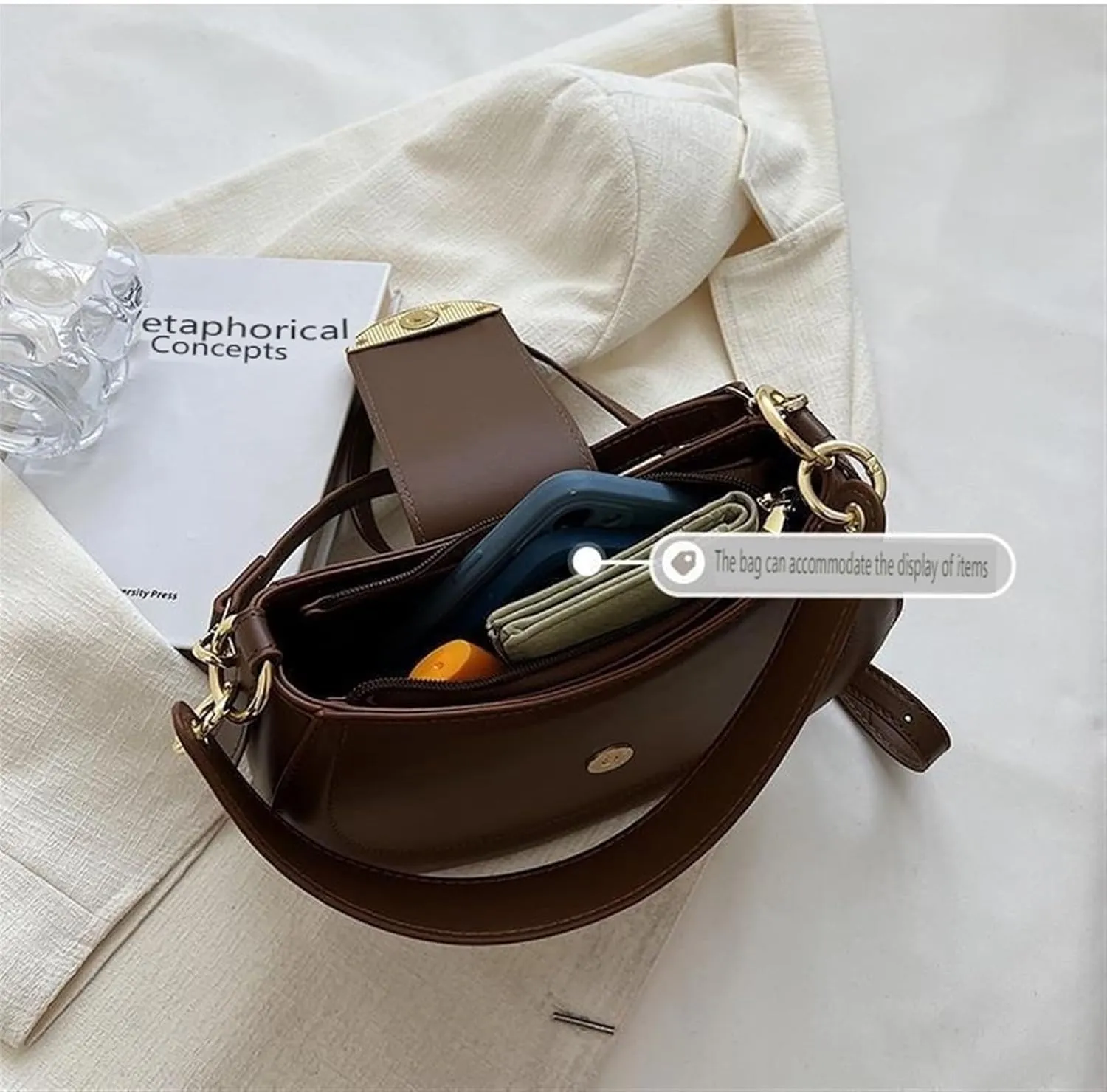 Crossbody bag, high-class sense of fashion trend women's bag shoulder armpit bag (Brown)