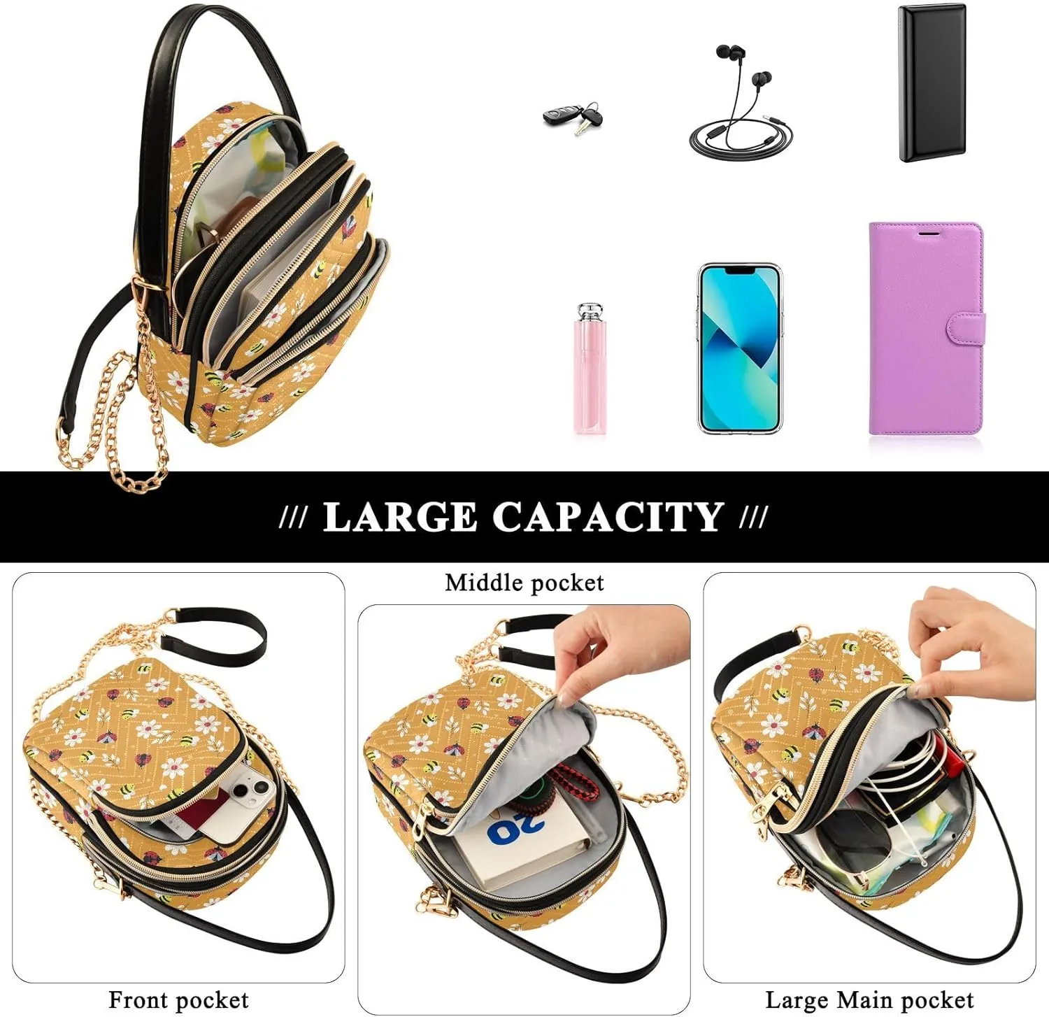 Crossbody Bags for Women Cute Kids Birds Quilted Chain Crossbody Purses Trendy Cross Body Phone Purse Handbag