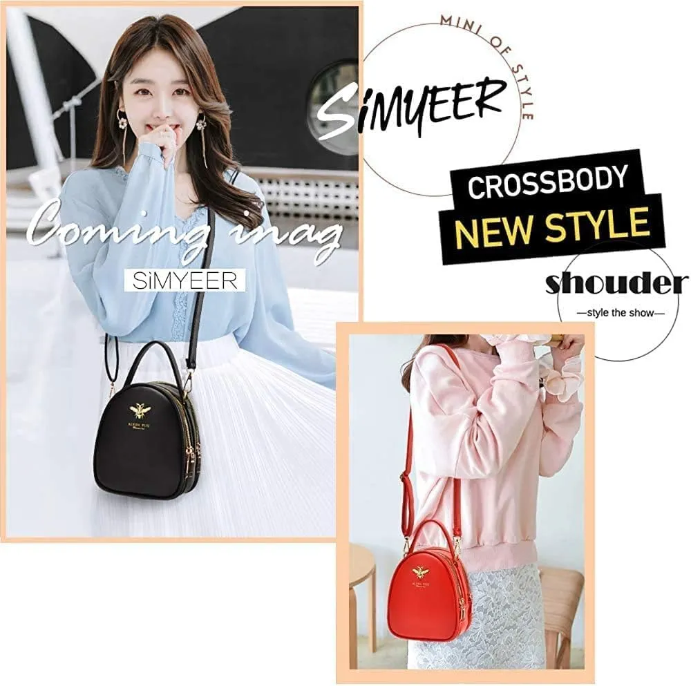 Crossbody Bags for Women, Small PU Leather Shoulder Bag with 3 Zipper Pockets,Cell Phone Wallet, Stylish Messenger Purse