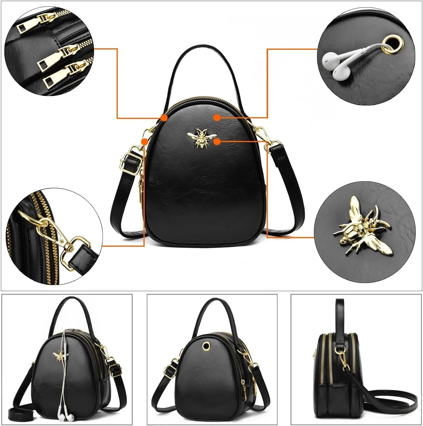 Crossbody Bags for Women, Small PU Leather Shoulder Bag with 3 Zipper Pockets,Cell Phone Wallet, Stylish Messenger Purse