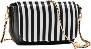 Crossbody Handbag Black White Stripes Cute PU Leather Shoulder Bag Sturdy Travel Pouch Compact Chic Bag for Women Everyday Use Holiday Birthday Gift for Lover, Girlfriend, Mother