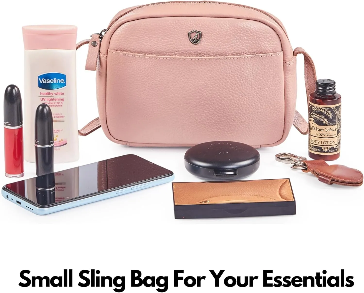 Crossbody Sling Bag for Women Trendy Real Leather Purse Mini Soft Pebbled Crossover with Card Case