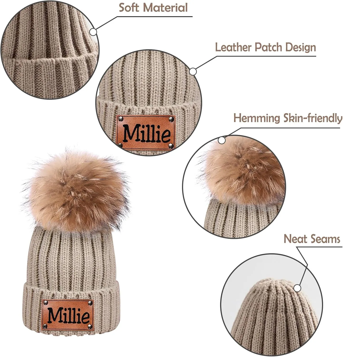 Custom Baby Beanies for Boys Girls, Personalized Winter Hats Knitted Caps for Toddlers Kids Men Women