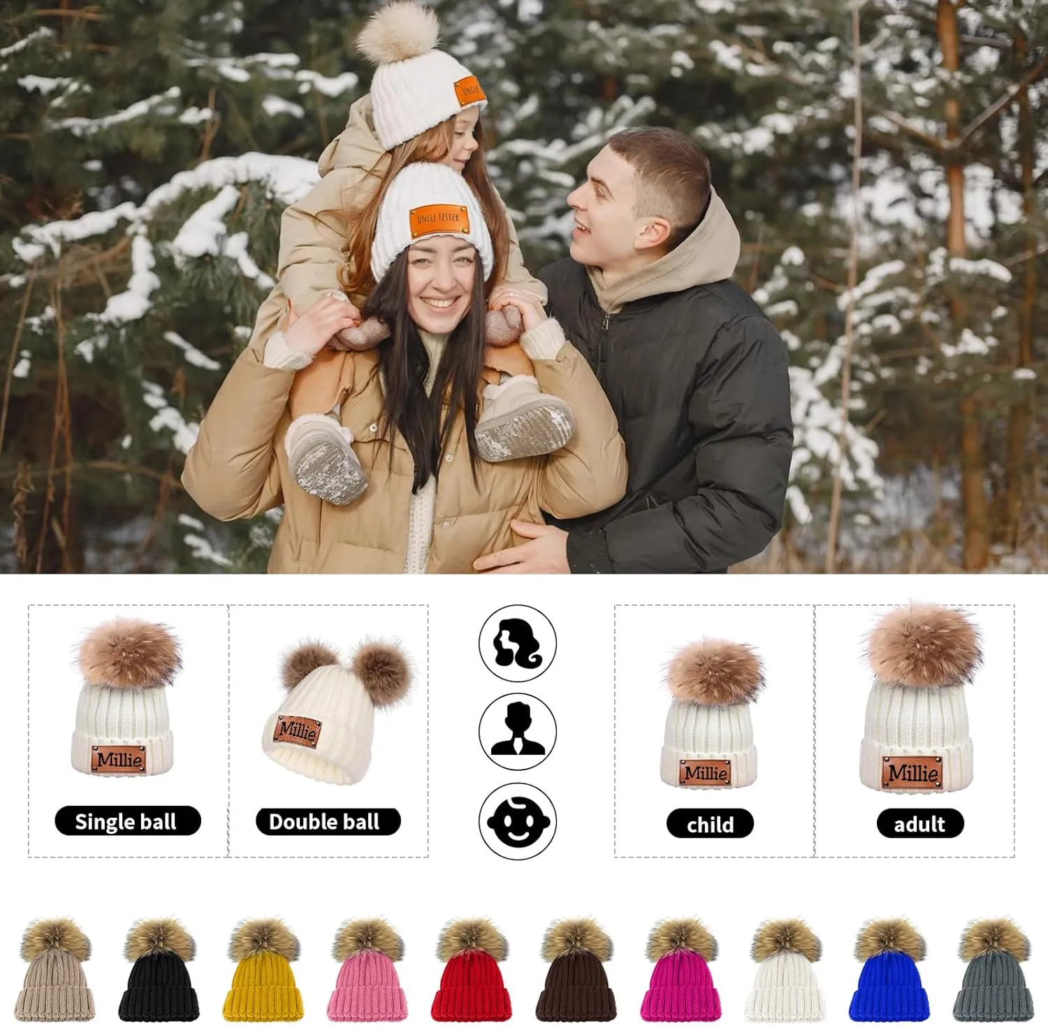 Custom Baby Beanies for Boys Girls, Personalized Winter Hats Knitted Caps for Toddlers Kids Men Women