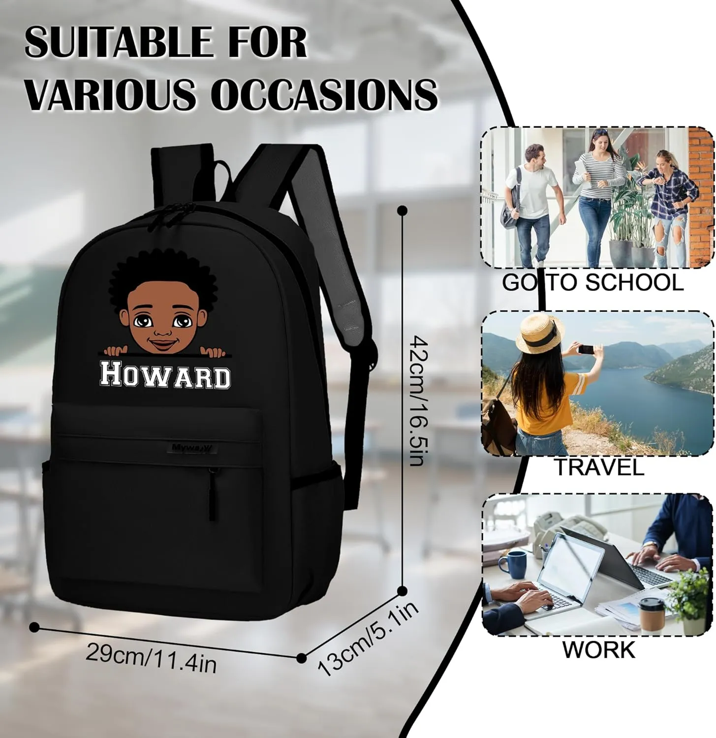 Custom Backpack for Girls Boys with Name Design, Personalized Backpack Lightweight for Camping Travel, Back To School Shoulder Bookbags Customizable for Kid Child