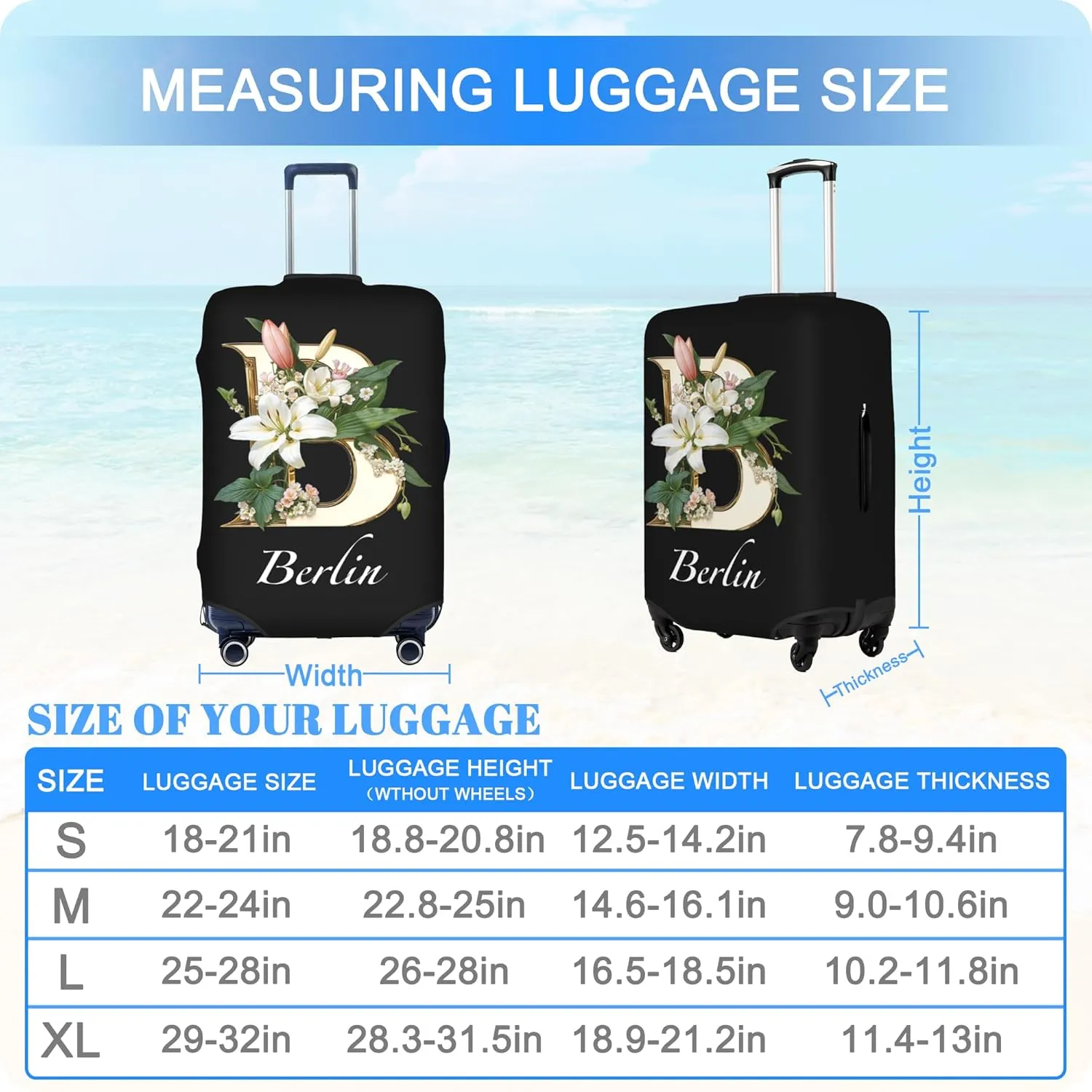 Custom Luggage Cover Personalized Suitcase Cover Add Your Name Photo Text Logo Double Sided Design Customized Elastic Protector Washable luggage cover protector for Travel（S-XL） (Alphabet, M)