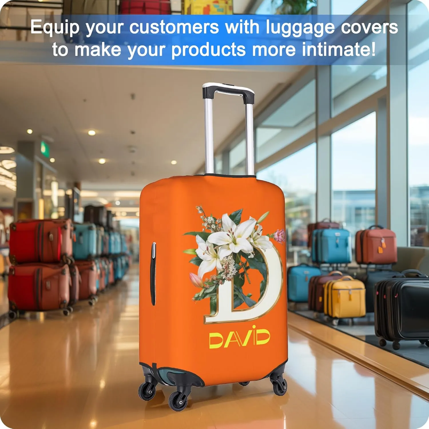 Custom Luggage Cover Personalized Suitcase Cover Add Your Name Photo Text Logo Double Sided Design Customized Elastic Protector Washable luggage cover protector for Travel（S-XL） (Alphabet, M)