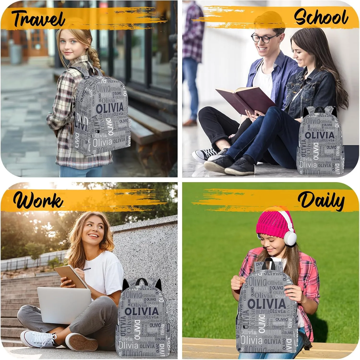 Custom Name Backpack, Personalized Schoolbag with Name for Boys Girls Kids, Customized Casual Backpack with Name Gifts for School Travel Picnic Camping Hiking