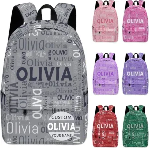Custom Name Backpack, Personalized Schoolbag with Name for Boys Girls Kids, Customized Casual Backpack with Name Gifts for School Travel Picnic Camping Hiking